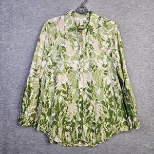 Style & Co Women's Green Floral Printed Side Buttons Up Long Sleeve Shirt Sz 8